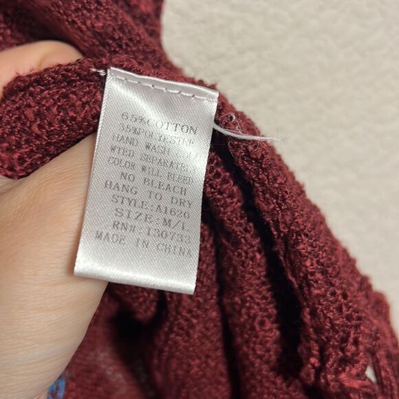 Umgee Burgundy Blue Ethnic Pattern Knitted Fringe Boho Shrugs Women's M/L‎ - Picture 3 of 6